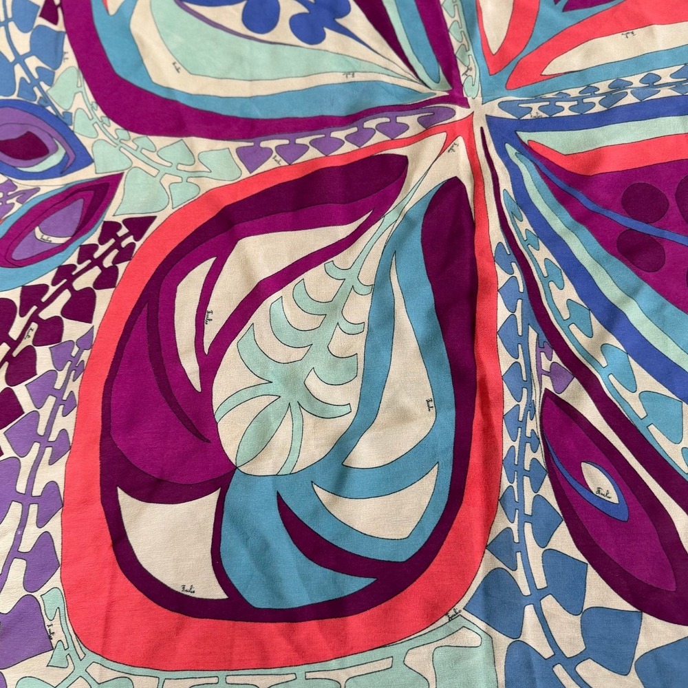 Emilio Pucci Vintage Silk Scarf Psychedelic Butterfly Geometric Purple Blue Pink - Picture 16 of 16